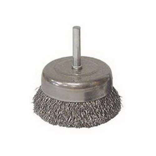 Vortec Pro® 36230 Stem Mounted Utility Cup Brush, 3 in Dia Brush, 0.014 in Dia Filament/Wire, Crimped, Carbon Steel Fill
